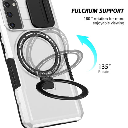 For Samsung Galaxy S20 FE Sliding Camshield Magsafe Holder TPU Hybrid PC Phone Case(Black White) - Galaxy Phone Cases by PMC Jewellery | Online Shopping South Africa | PMC Jewellery