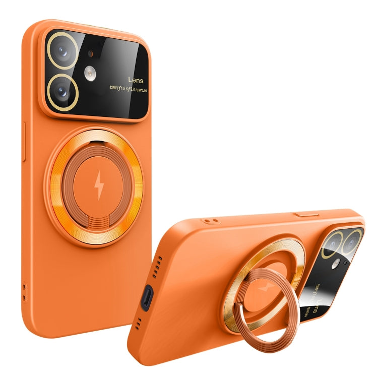 For iPhone 12 Large Window MagSafe Magnetic Holder Phone Case(Orange) - iPhone 12 / 12 Pro Cases by PMC TechLife | Online Shopping South Africa | PMC TechLife | Buy Now Pay Later Mobicred