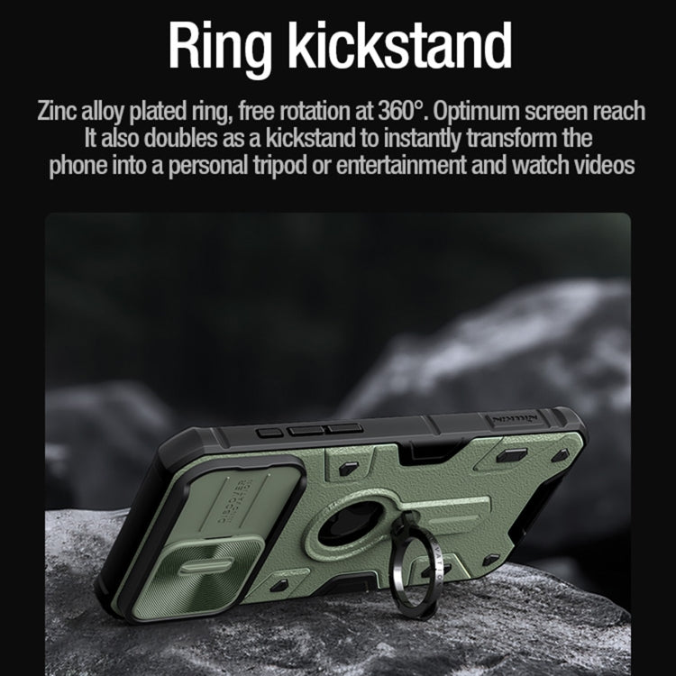 For iPhone 15 Pro Max NILLKIN Shockproof CamShield Armor Protective Case with Invisible Ring Holder(Green) - free shipping - PMC TechLife - Order now!