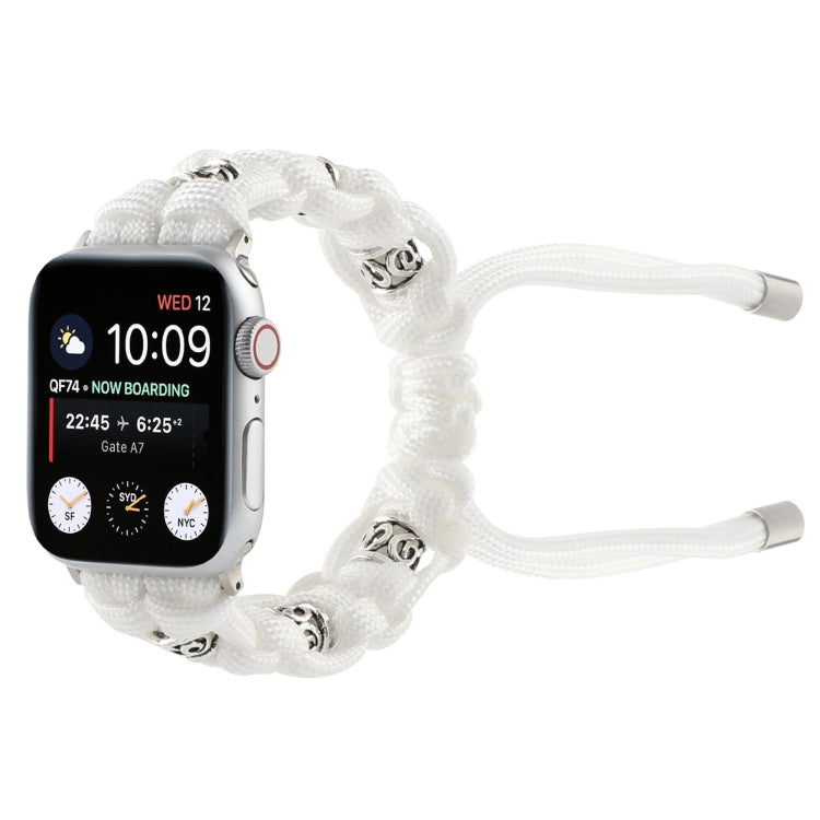 For Apple Watch SE 2023 40mm Silk Silver Beads Braided Watch Band(White) - Watch Bands by PMC TechLife | Online Shopping South Africa | PMC TechLife