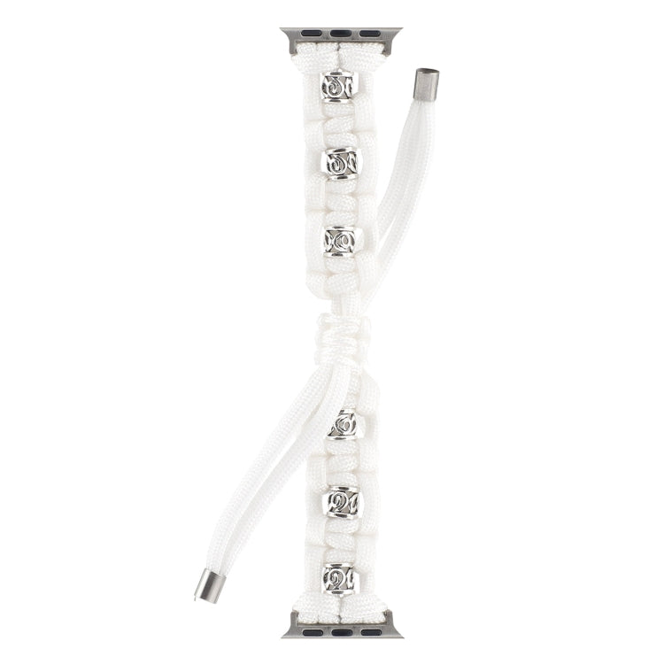For Apple Watch Ultra 49mm Silk Silver Beads Braided Watch Band(White) - Watch Bands by PMC TechLife | Online Shopping South Africa | PMC TechLife
