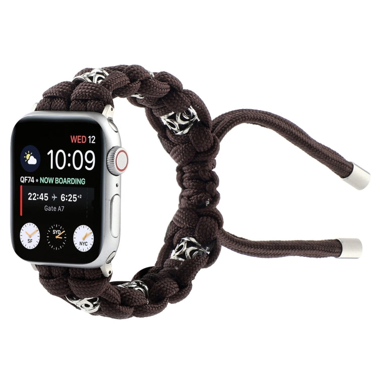 For Apple Watch Series 7 41mm Silk Silver Beads Braided Watch Band(Coffee) - Watch Bands by PMC TechLife | Online Shopping South Africa | PMC TechLife