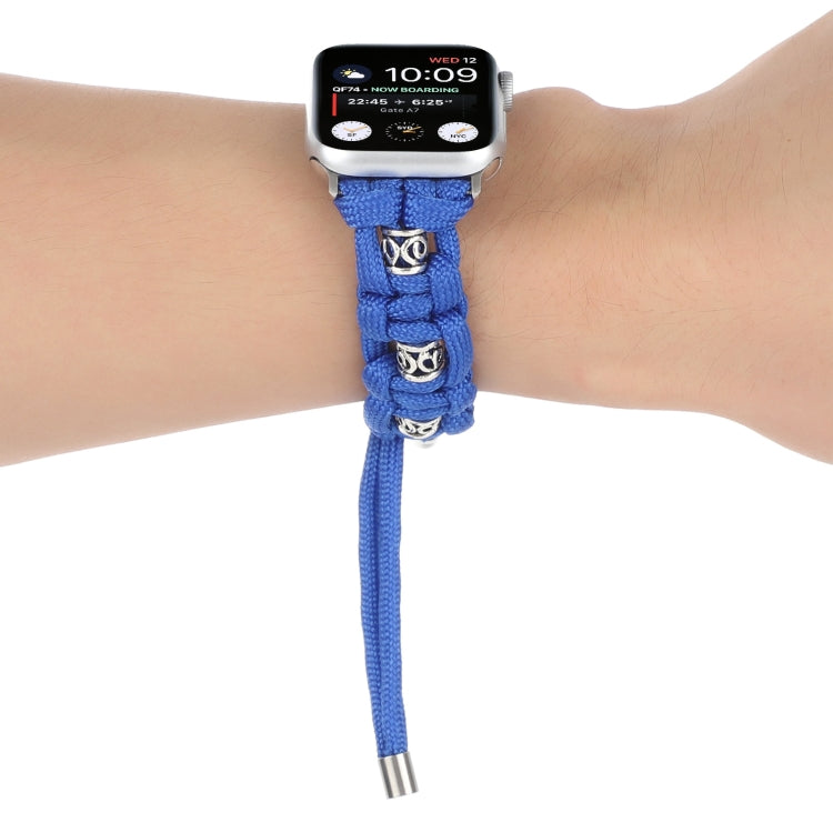 For Apple Watch Series 7 41mm Silk Silver Beads Braided Watch Band(Blue) - Watch Bands by PMC TechLife | Online Shopping South Africa | PMC TechLife