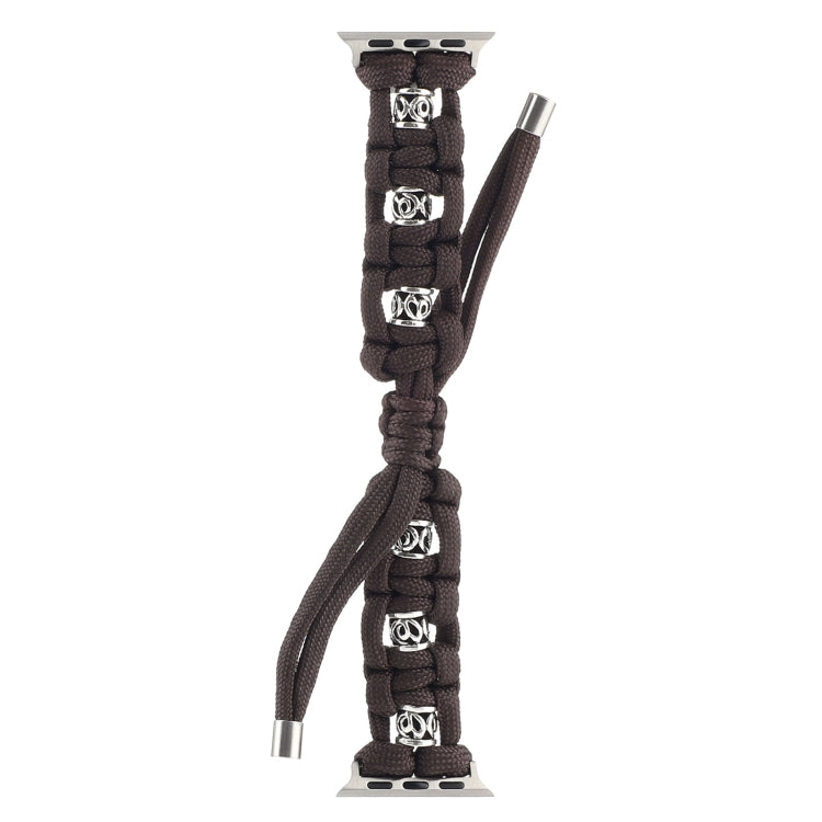 For Apple Watch Series 7 45mm Silk Silver Beads Braided Watch Band(Coffee) - Watch Bands by PMC TechLife | Online Shopping South Africa | PMC TechLife