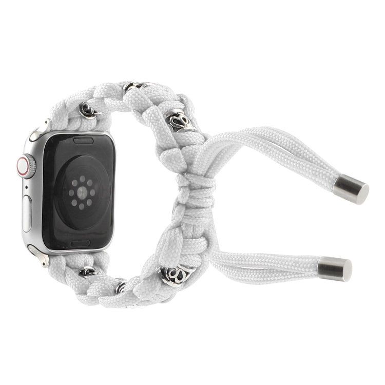 For Apple Watch Series 7 45mm Silk Silver Beads Braided Watch Band(White) - Watch Bands by PMC TechLife | Online Shopping South Africa | PMC TechLife