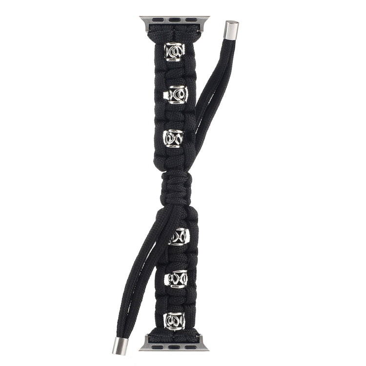 For Apple Watch SE 44mm Silk Silver Beads Braided Watch Band(Black) - Watch Bands by PMC TechLife | Online Shopping South Africa | PMC TechLife