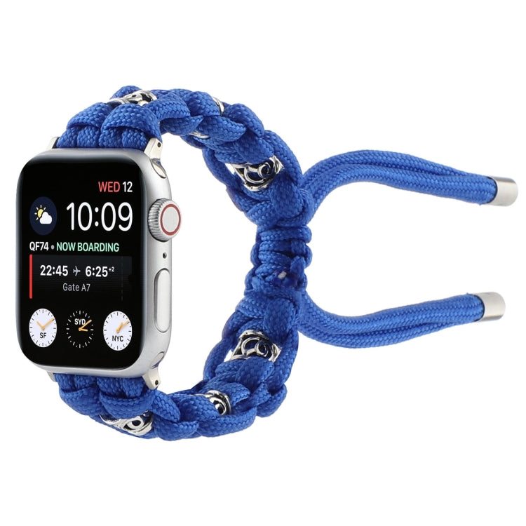 For Apple Watch Series 6 40mm Silk Silver Beads Braided Watch Band(Blue) - Watch Bands by PMC TechLife | Online Shopping South Africa | PMC TechLife