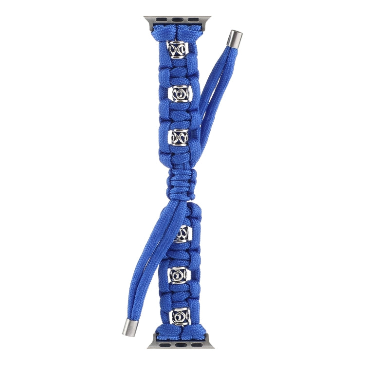 For Apple Watch Series 5 44mm Silk Silver Beads Braided Watch Band(Blue) - Watch Bands by PMC TechLife | Online Shopping South Africa | PMC TechLife