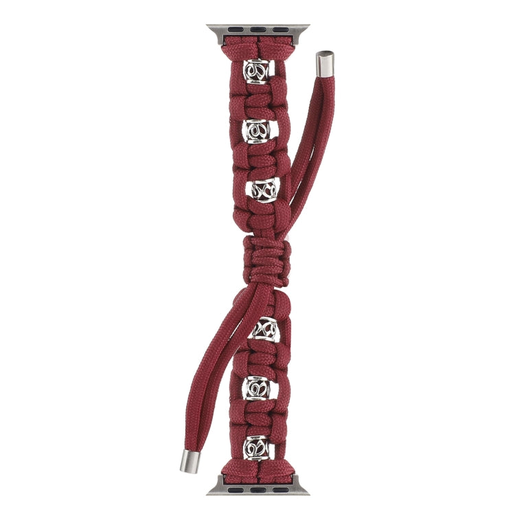 For Apple Watch Series 5 40mm Silk Silver Beads Braided Watch Band(Wine Red) - Watch Bands by PMC TechLife | Online Shopping South Africa | PMC TechLife