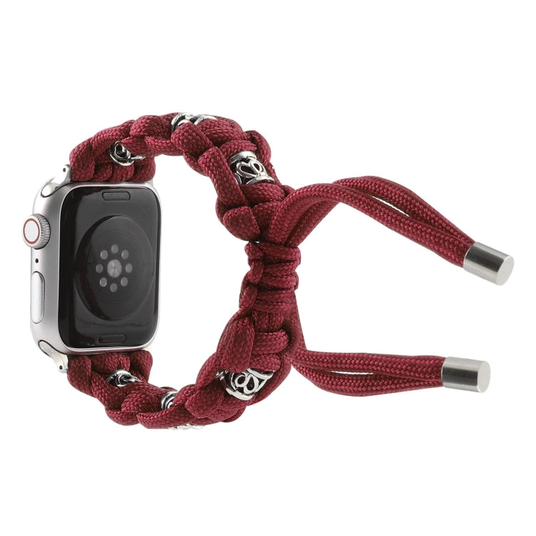 For Apple Watch Series 5 40mm Silk Silver Beads Braided Watch Band(Wine Red) - Watch Bands by PMC TechLife | Online Shopping South Africa | PMC TechLife