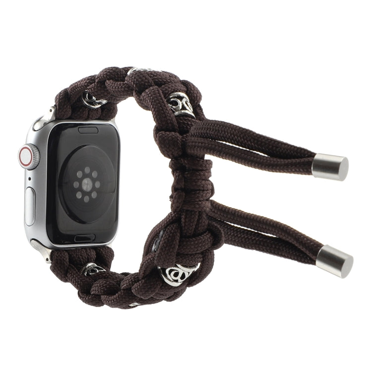 For Apple Watch Series 4 44mm Silk Silver Beads Braided Watch Band(Coffee) - Watch Bands by PMC TechLife | Online Shopping South Africa | PMC TechLife