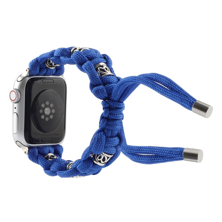 For Apple Watch Series 3 38mm Silk Silver Beads Braided Watch Band(Blue) - Watch Bands by PMC TechLife | Online Shopping South Africa | PMC TechLife