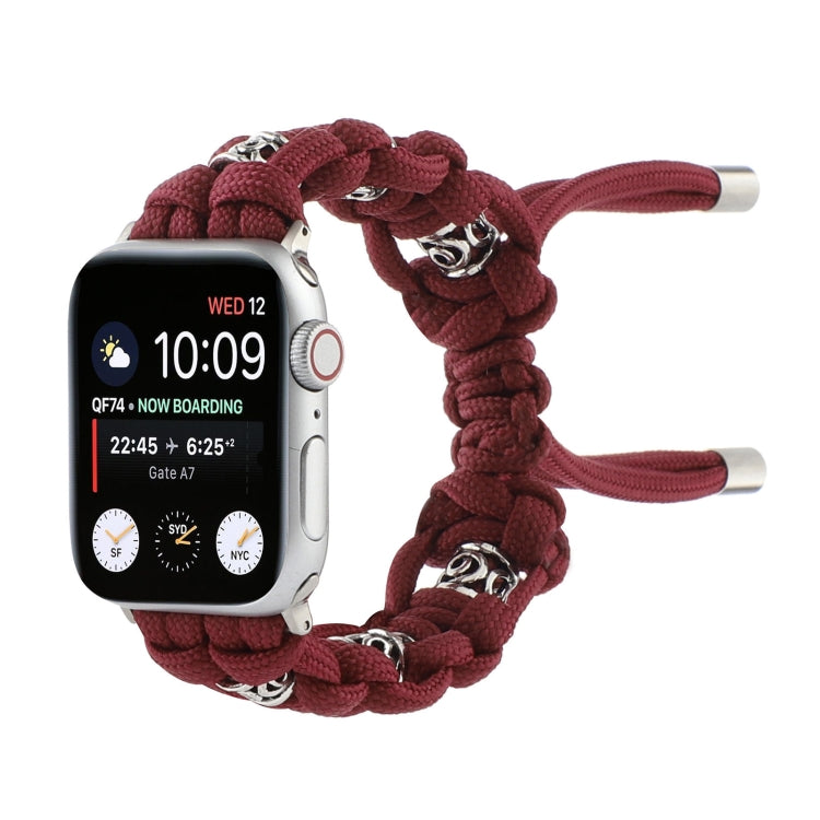 For Apple Watch Series 2 42mm Silk Silver Beads Braided Watch Band(Wine Red) - Watch Bands by PMC TechLife | Online Shopping South Africa | PMC TechLife