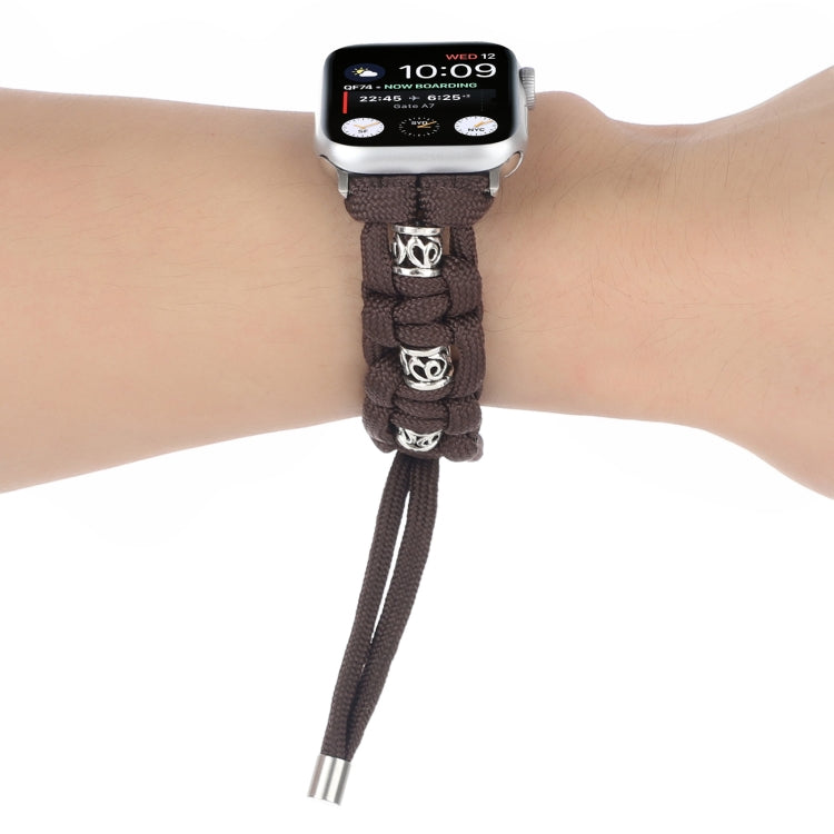 For Apple Watch Series 2 38mm Silk Silver Beads Braided Watch Band(Coffee) - Watch Bands by PMC TechLife | Online Shopping South Africa | PMC TechLife