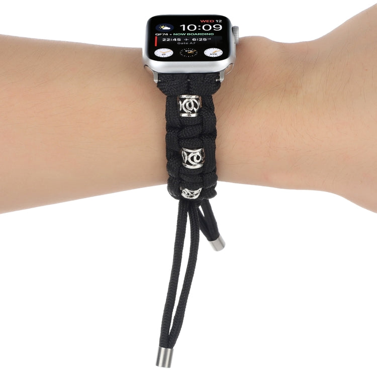 For Apple Watch 42mm Silk Silver Beads Braided Watch Band(Black) - Watch Bands by PMC TechLife | Online Shopping South Africa | PMC TechLife