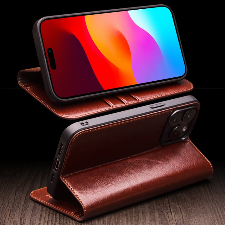 For iPhone 15 Pro Max QIALINO Classic Genuine Leather Phone Case(Brown) - free shipping - PMC TechLife - Order now!