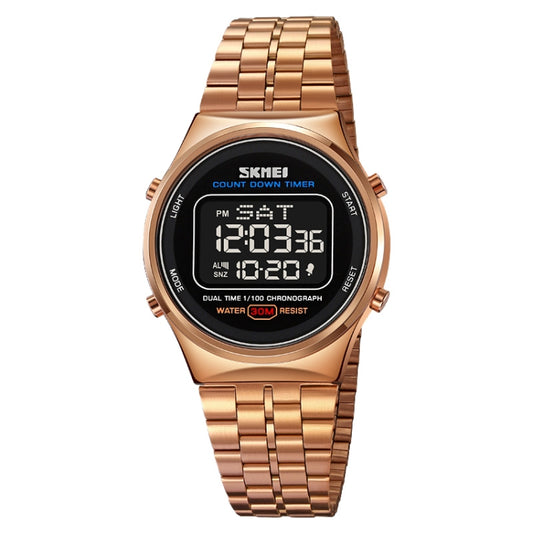 SKMEI 1882 Multifunctional Men 30M Waterproof Luminous Stainless Steel Digital Wrist Watch(Rose Gold Black) - Metal Strap Watches by SKMEI | Online Shopping South Africa | PMC Jewellery | Buy Now Pay Later Mobicred