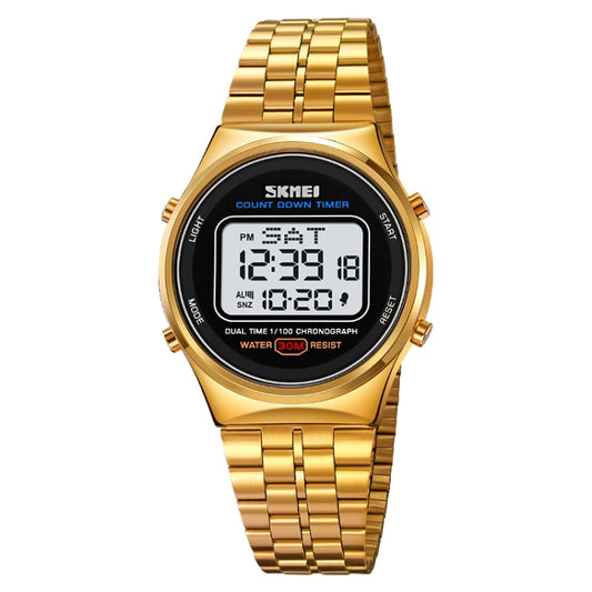 SKMEI 1882 Multifunctional Men 30M Waterproof Luminous Stainless Steel Digital Wrist Watch(Gold White) - Metal Strap Watches by SKMEI | Online Shopping South Africa | PMC Jewellery | Buy Now Pay Later Mobicred