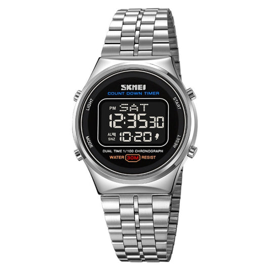 SKMEI 1882 Multifunctional Men 30M Waterproof Luminous Stainless Steel Digital Wrist Watch(Silver Black) - Metal Strap Watches by SKMEI | Online Shopping South Africa | PMC Jewellery | Buy Now Pay Later Mobicred