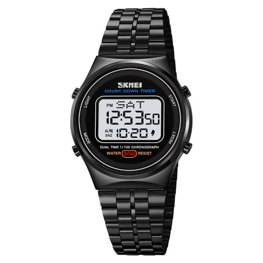 SKMEI 1882 Multifunctional Men 30M Waterproof Luminous Stainless Steel Digital Wrist Watch(Black White) - Metal Strap Watches by SKMEI | Online Shopping South Africa | PMC Jewellery | Buy Now Pay Later Mobicred