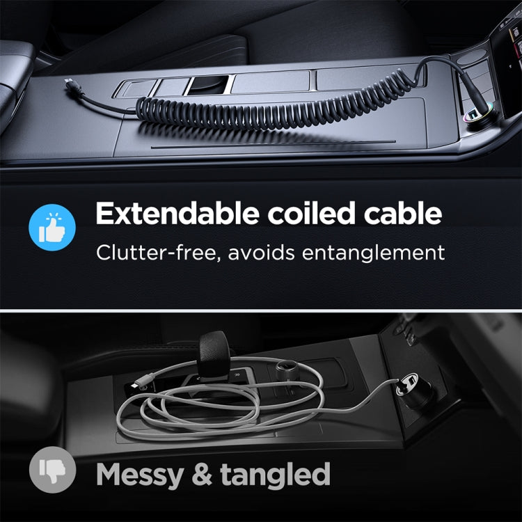 JOYROOM SA38-AC3 3A USB to USB-C / Type-C Coiled Fast Charging Data Cable, Length:1.5m(Black) - USB-C & Type-C Cable by PMC TechLife | Online Shopping South Africa | PMC TechLife