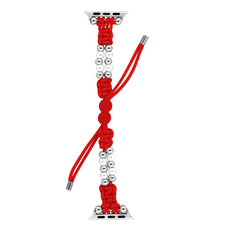 For Apple Watch Series 9 45mm Paracord Row Beads Drawstring Braided Watch Band(Red) - Watch Bands by PMC TechLife | Online Shopping South Africa | PMC TechLife
