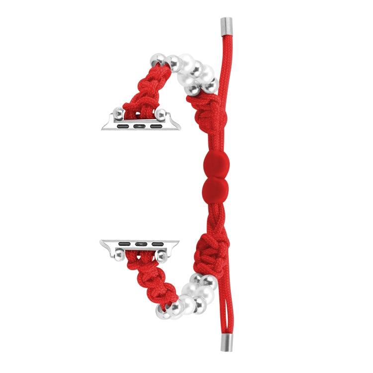 For Apple Watch Series 9 41mm Paracord Row Beads Drawstring Braided Watch Band(Red) - Watch Bands by PMC TechLife | Online Shopping South Africa | PMC TechLife