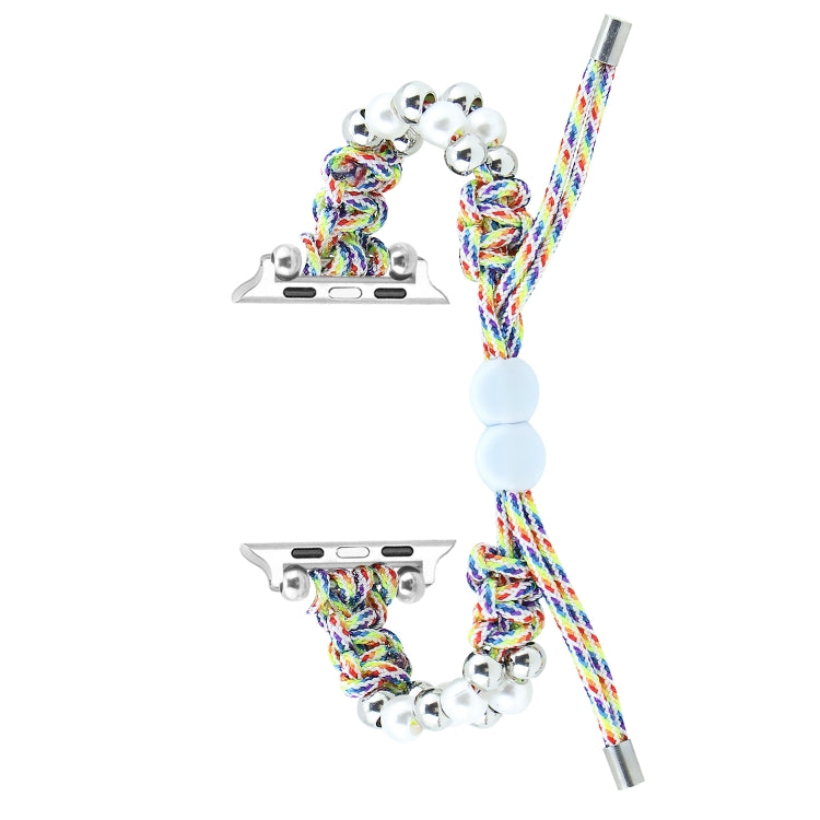 For Apple Watch SE 2022 40mm Paracord Row Beads Drawstring Braided Watch Band(Rainbow) - Watch Bands by PMC TechLife | Online Shopping South Africa | PMC TechLife