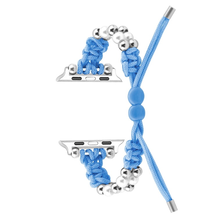 For Apple Watch Series 7 41mm Paracord Row Beads Drawstring Braided Watch Band(Blue) - Watch Bands by PMC TechLife | Online Shopping South Africa | PMC TechLife