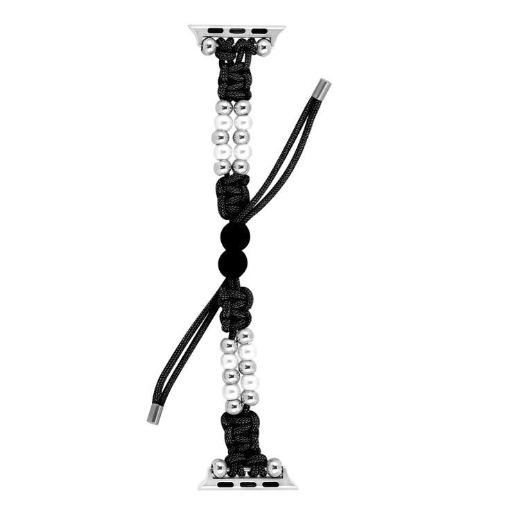 For Apple Watch Series 7 45mm Paracord Row Beads Drawstring Braided Watch Band(Black) - Watch Bands by PMC TechLife | Online Shopping South Africa | PMC TechLife