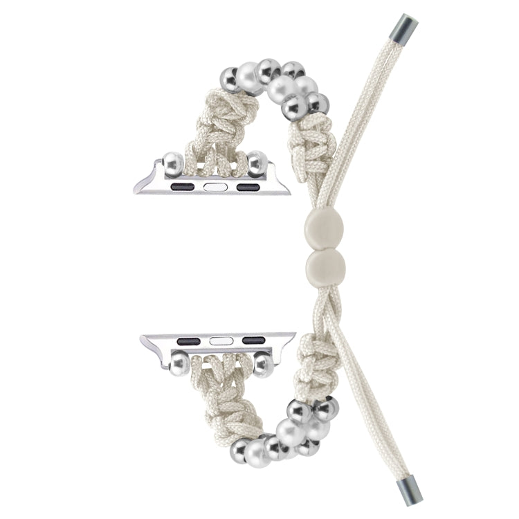 For Apple Watch SE 40mm Paracord Row Beads Drawstring Braided Watch Band(White) - Watch Bands by PMC TechLife | Online Shopping South Africa | PMC TechLife
