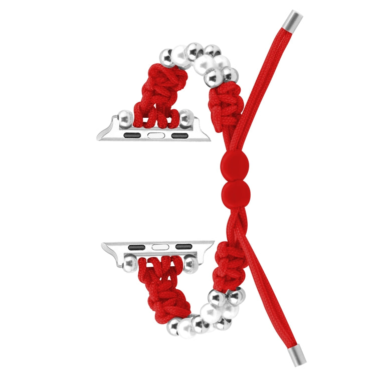 For Apple Watch Series 4 40mm Paracord Row Beads Drawstring Braided Watch Band(Red) - Watch Bands by PMC TechLife | Online Shopping South Africa | PMC TechLife