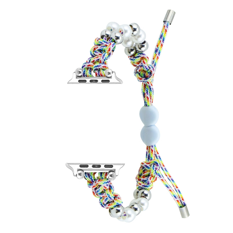 For Apple Watch Series 3 38mm Paracord Row Beads Drawstring Braided Watch Band(Rainbow) - Watch Bands by PMC TechLife | Online Shopping South Africa | PMC TechLife