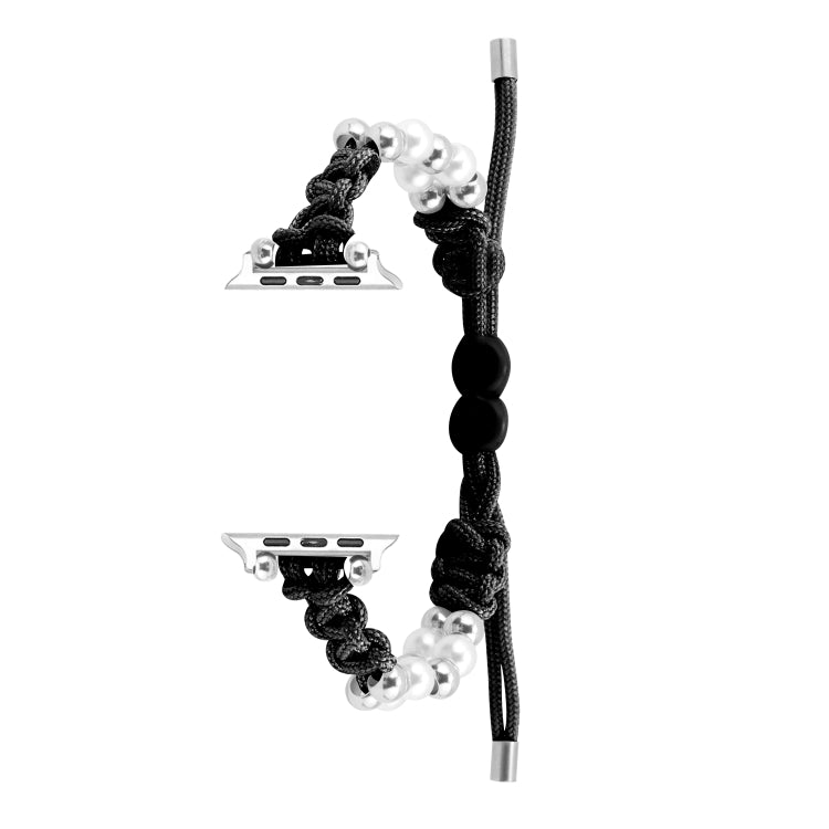 For Apple Watch Series 3 38mm Paracord Row Beads Drawstring Braided Watch Band(Black) - Watch Bands by PMC TechLife | Online Shopping South Africa | PMC TechLife