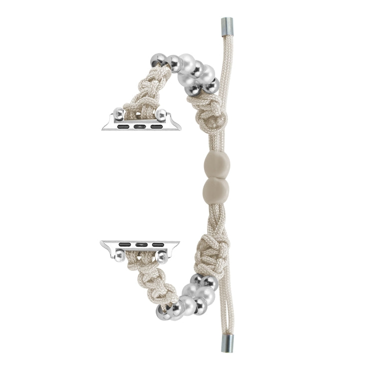 For Apple Watch 42mm Paracord Row Beads Drawstring Braided Watch Band(White) - Watch Bands by PMC TechLife | Online Shopping South Africa | PMC TechLife