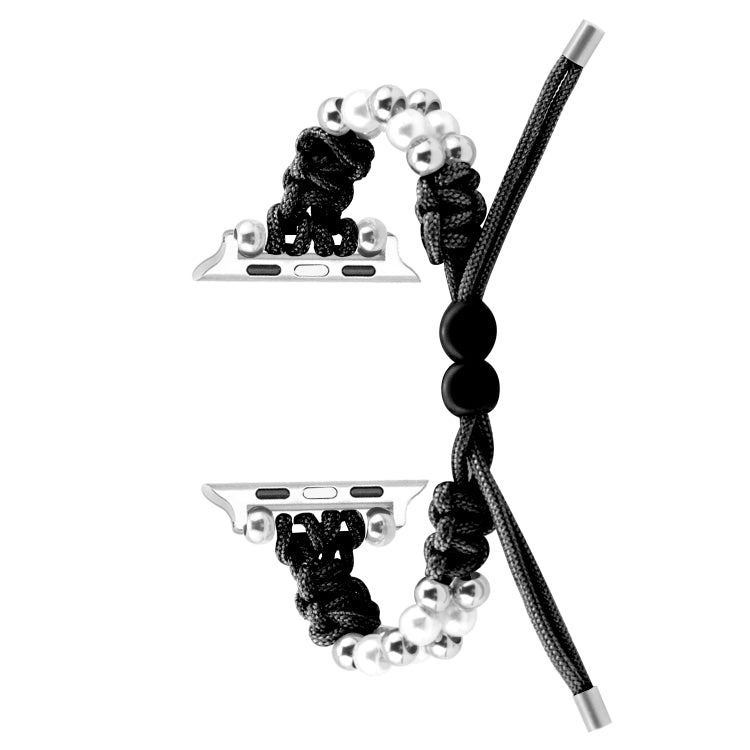 For Apple Watch 42mm Paracord Row Beads Drawstring Braided Watch Band(Black) - Watch Bands by PMC TechLife | Online Shopping South Africa | PMC TechLife