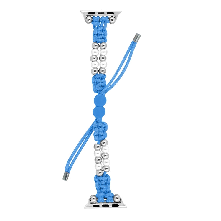 For Apple Watch 38mm Paracord Row Beads Drawstring Braided Watch Band(Blue) - Watch Bands by PMC TechLife | Online Shopping South Africa | PMC TechLife