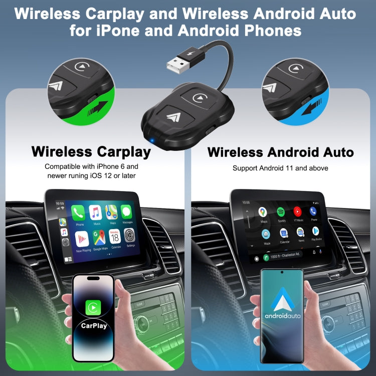 THT-020-9 USB + USB-C / Type-C Wired to Wireless Carplay / Android Auto Adapter(Black) - Bluetooth Adapters by PMC Jewellery | Online Shopping South Africa | PMC Jewellery | Buy Now Pay Later Mobicred