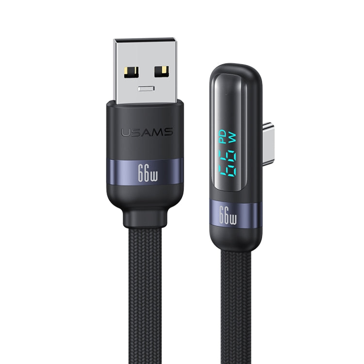 USAMS US-SJ651 6A USB to USB-C/Type-C Aluminum Alloy Digital Display Fast Charging Elbow Data Cable, Length: 1.2m(Black) - USB-C & Type-C Cable by USAMS | Online Shopping South Africa | PMC TechLife | Buy Now Pay Later Mobicred