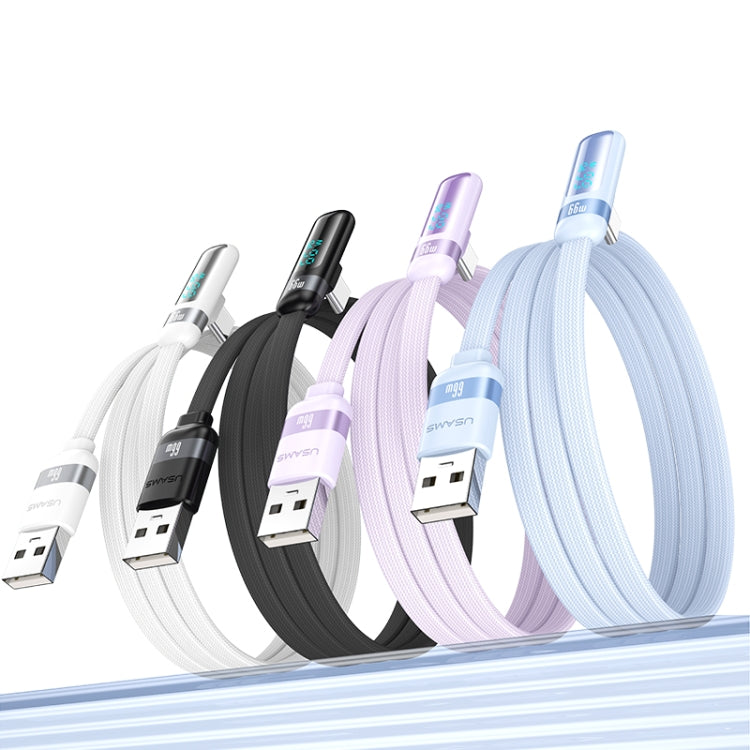 USAMS US-SJ651 6A USB to USB-C/Type-C Aluminum Alloy Digital Display Fast Charging Elbow Data Cable, Length: 1.2m(Black) - USB-C & Type-C Cable by USAMS | Online Shopping South Africa | PMC TechLife | Buy Now Pay Later Mobicred