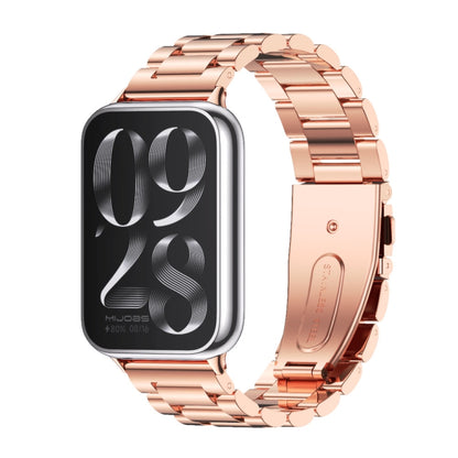 For Xiaomi Mi Band 8 Pro Mijobs Three-Bead Stainless Steel Watch Band(Rose Gold) - Watch Bands by MIJOBS | Online Shopping South Africa | PMC Jewellery