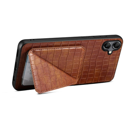 For Samsung Galaxy S23 FE 5G Denior Imitation Crocodile Leather Back Phone Case with Holder(Brown) - Galaxy S23 FE 5G Cases by Denior | Online Shopping South Africa | PMC Jewellery