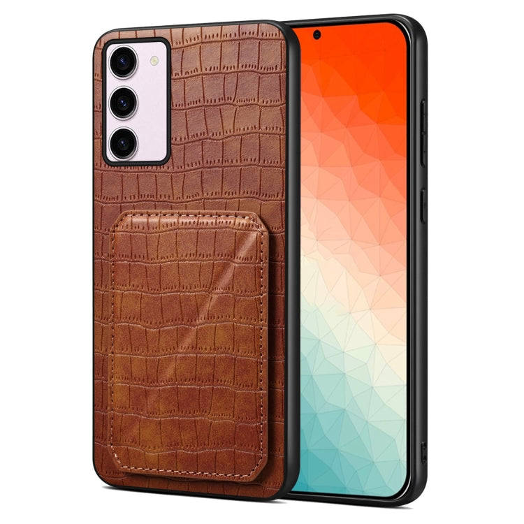 For Samsung Galaxy S24 5G Denior Imitation Crocodile Leather Back Phone Case with Holder(Brown) - Galaxy S24 5G Cases by Denior | Online Shopping South Africa | PMC Jewellery