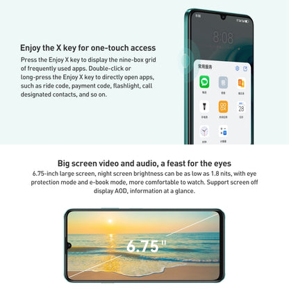 HUAWEI Enjoy 70, 8GB+256GB, Side Fingerprint Identification, 6.75 inch HarmonyOS 4.0 Kirin 710A Octa Core 2.0GHz, Network: 4G, OTG, Not Support Google Play(Green) - Huawei Mate & P by Huawei | Online Shopping South Africa | PMC Jewellery | Buy Now Pay Later Mobicred