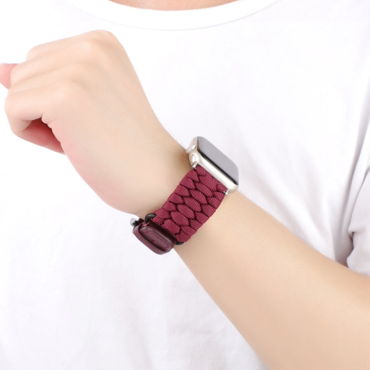 For Apple Watch Series 8 41mm Plain Paracord Genuine Leather Watch Band(Wine Red) - Watch Bands by PMC TechLife | Online Shopping South Africa | PMC TechLife