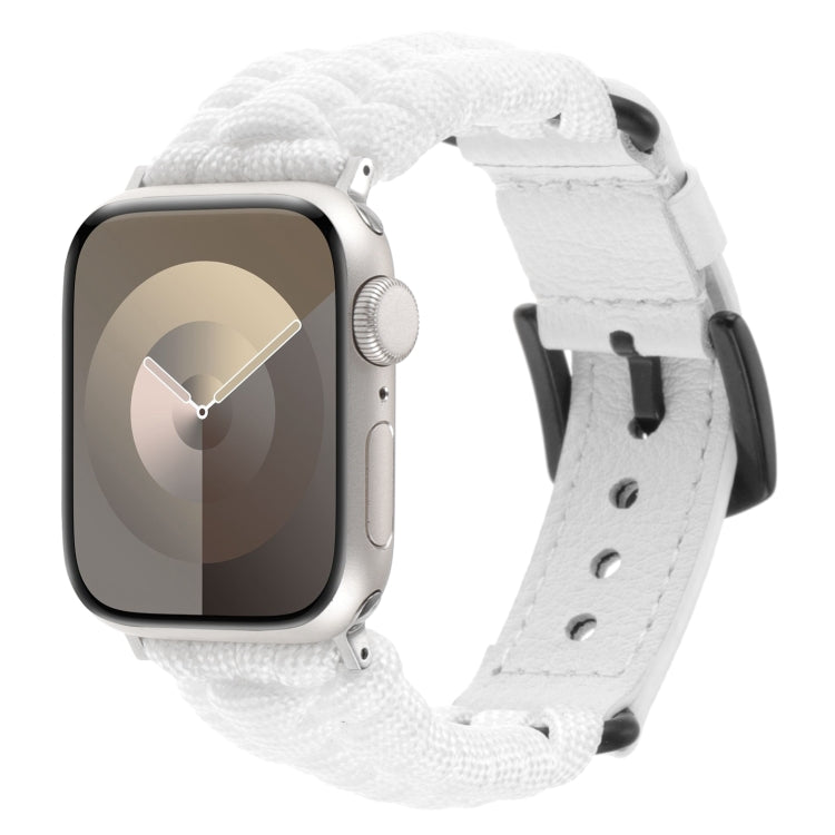 For Apple Watch Series 4 44mm Plain Paracord Genuine Leather Watch Band(White) - free shipping - PMC TechLife - Order now!