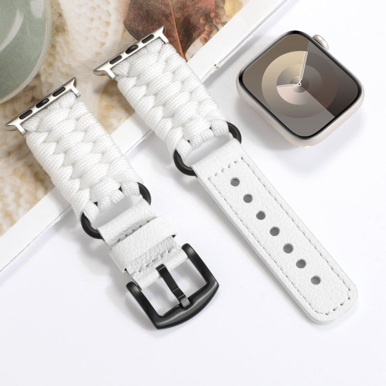 For Apple Watch Series 4 44mm Plain Paracord Genuine Leather Watch Band(White) - free shipping - PMC TechLife - Order now!