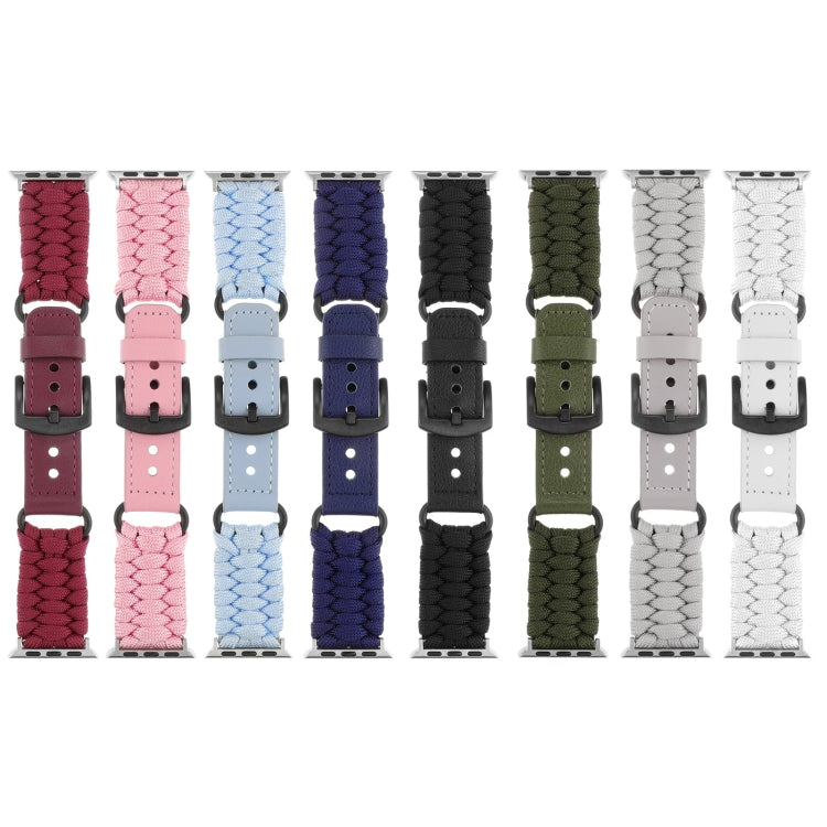 For Apple Watch Series 8 45mm Plain Paracord Genuine Leather Watch Band(Grey) - Watch Bands by PMC TechLife | Online Shopping South Africa | PMC TechLife | Buy Now Pay Later Mobicred