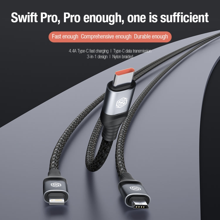 Nillkin Swift Pro 1m 3 in 1 USB to 8 Pin + Type-C + Micro USB Fast Charging Cable(Blue) - Multifunction Cable by NILLKIN | Online Shopping South Africa | PMC Jewellery