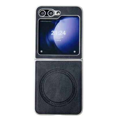 For Samsung Galaxy Z Flip5 Skin Feel Leather Texture MagSafe Pearlescent Paint Shockproof Phone Case(Black) - Galaxy Z Flip5 Cases by PMC Jewellery | Online Shopping South Africa | PMC Jewellery